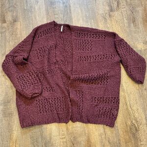 Free People Burgundy Open-Knit Cardigan